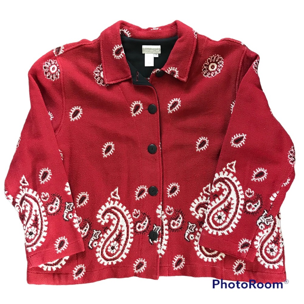 Coldwater Creek Red Paisley Button-Front Jacket